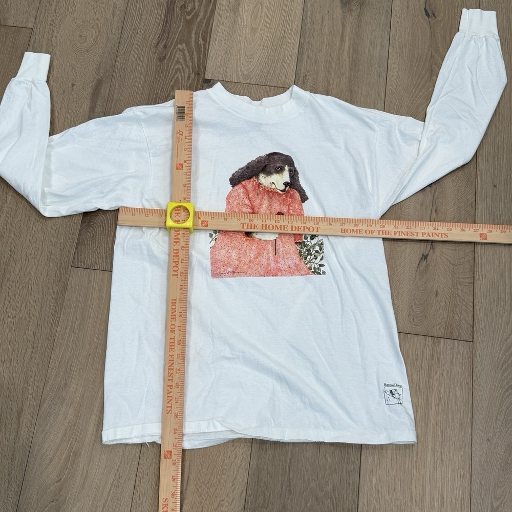 Womens Bottman  Design Long Sleeve White T Shirt Dog With Flower Size Large - Picture 5 of 7